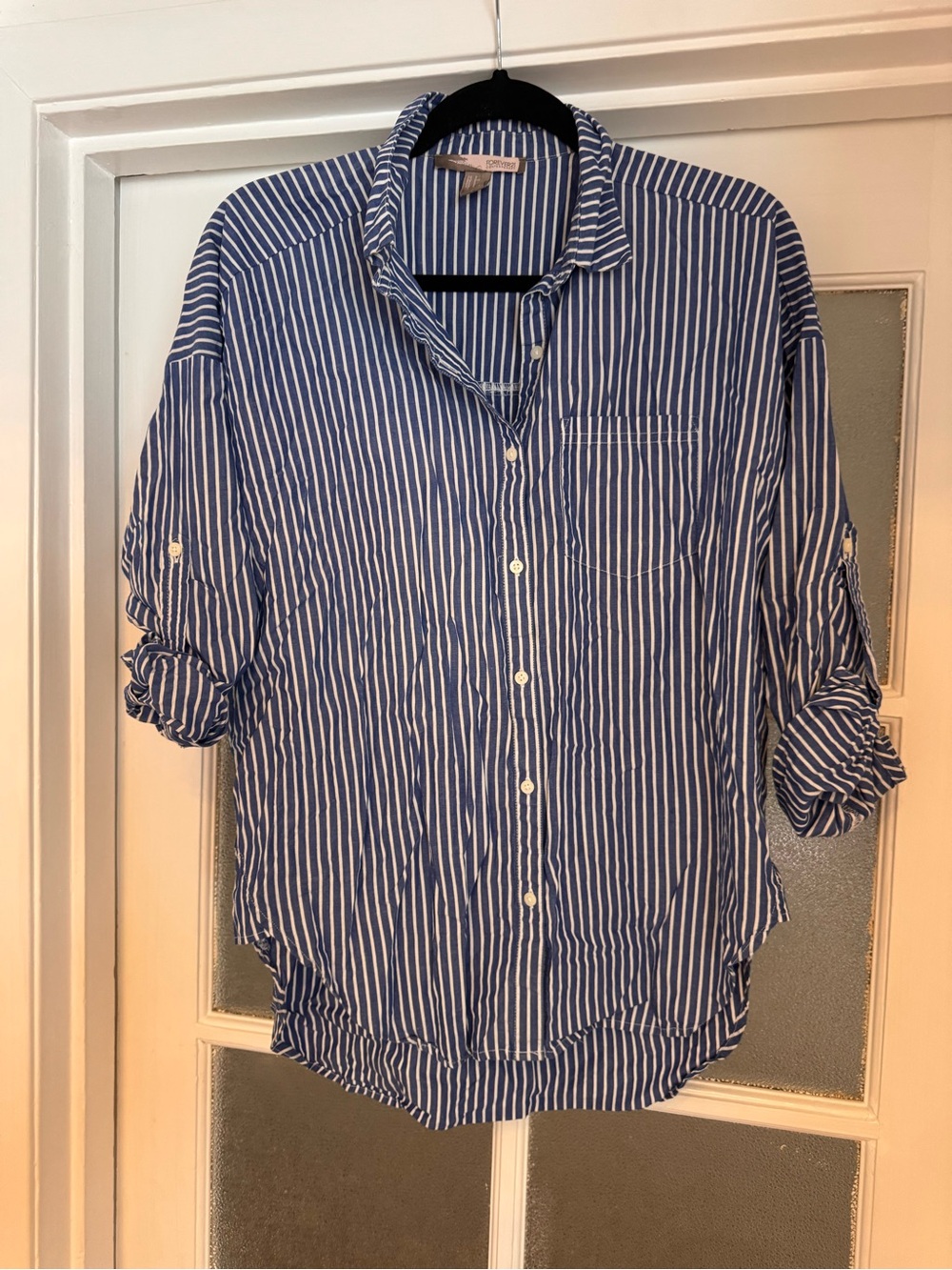 Forever 21 Blue & White Striped Collared Shirt